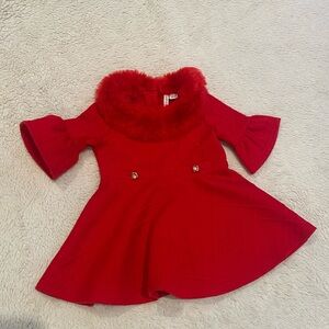 Janie and Jack Plush Holiday Dress Red Faux Fur Collar 6–12 Months 799